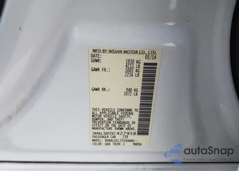 2014 Nissan Altima 2.5 Sv z USA, uszkodzony, nr VIN 1N4AL3AP2EC427958